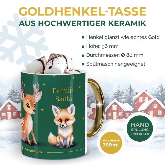 Weihnachtstasse mit Goldhenkel - Collecting Moments 2025 No. 23 - Waldtiere - mit Namen