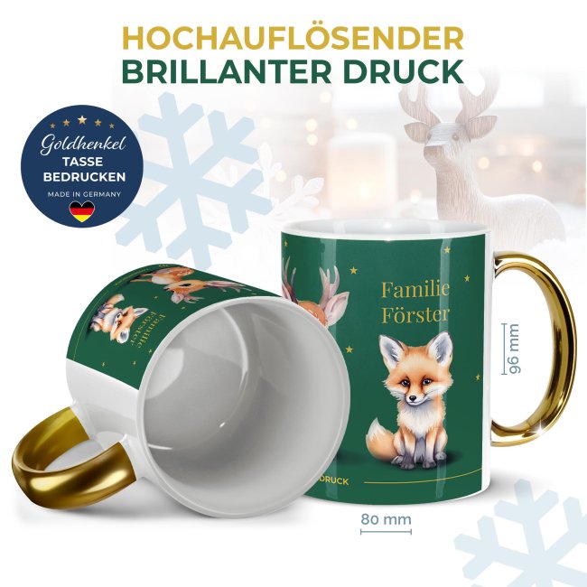 Weihnachtstasse mit Goldhenkel - Collecting Moments 2025 No. 23 - Waldtiere - mit Namen