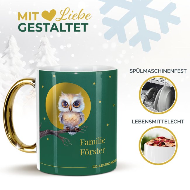 Weihnachtstasse mit Goldhenkel - Collecting Moments 2025 No. 23 - Waldtiere - mit Namen