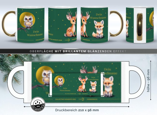Weihnachtstasse mit Goldhenkel - Collecting Moments 2025 No. 23 - Waldtiere - mit Namen