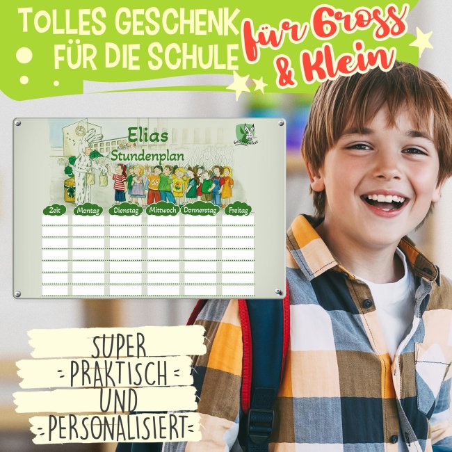 Abwischbarer Stundenplan mit Name - Seehasenfest mit Zeichnung und Logo - Metallschild magnetisch in A4 inkl. Stift