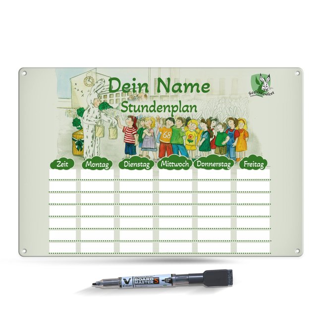 Abwischbarer Stundenplan mit Name - Seehasenfest mit Zeichnung und Logo - Metallschild magnetisch in A4 inkl. Stift