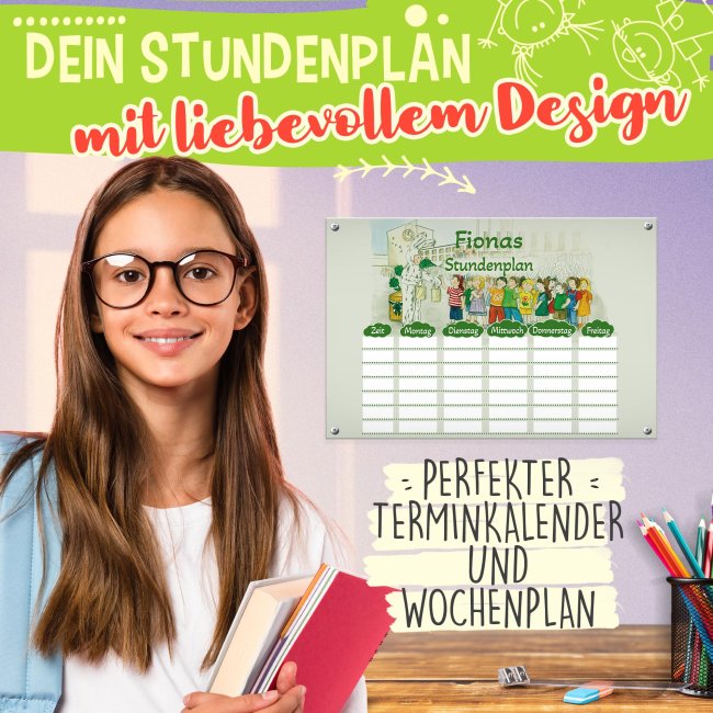 Abwischbarer Stundenplan mit Name - Seehasenfest mit Zeichnung - Metallschild magnetisch in A4 inkl. Stift