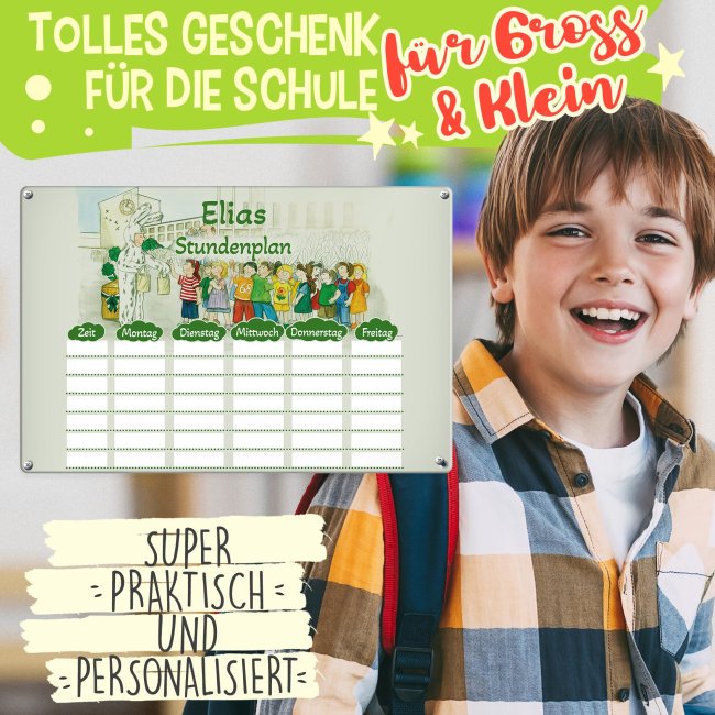 Abwischbarer Stundenplan mit Name - Seehasenfest mit Zeichnung - Metallschild magnetisch in A4 inkl. Stift