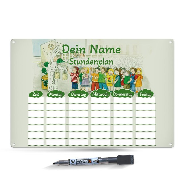 Abwischbarer Stundenplan mit Name - Seehasenfest mit Zeichnung - Metallschild magnetisch in A4 inkl. Stift