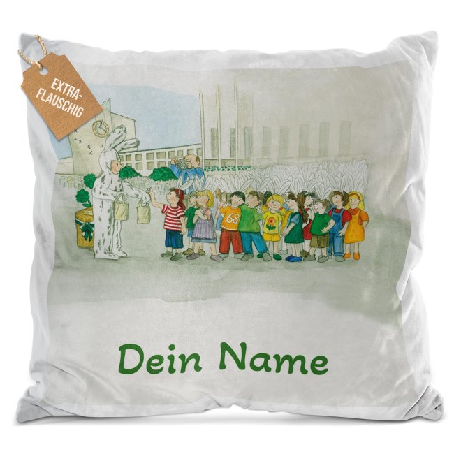 Flauschiges Kissen f&uuml;r Kinder mit Name - Seehasenfest Zeichnung
