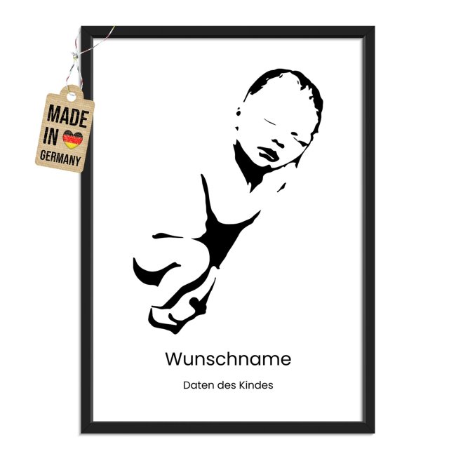 Fotodruck mit Bilderrahmen zur Geburt - Baby Junge - mit Name, Text - 2 verschiedene Gr&ouml;&szlig;en
