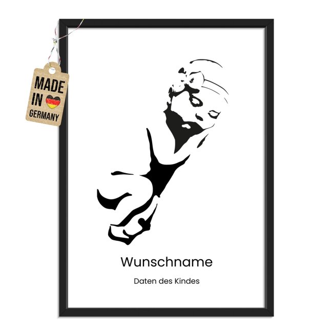 Fotodruck mit Bilderrahmen zur Geburt - Baby M&auml;dchen - mit Name, Text - 2 verschiedene Gr&ouml;&szlig;en