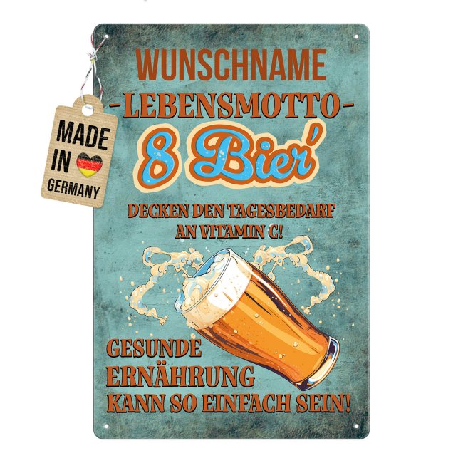 Blechschild - 8 Bier - mit Name - 3 verschiedene Gr&ouml;&szlig;en im Hochformat