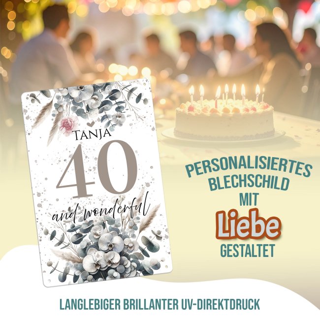 Blechschild zum Geburtstag - And wonderful - mit Name &amp; Zahl - 3 verschiedene Gr&ouml;&szlig;en im Hochformat