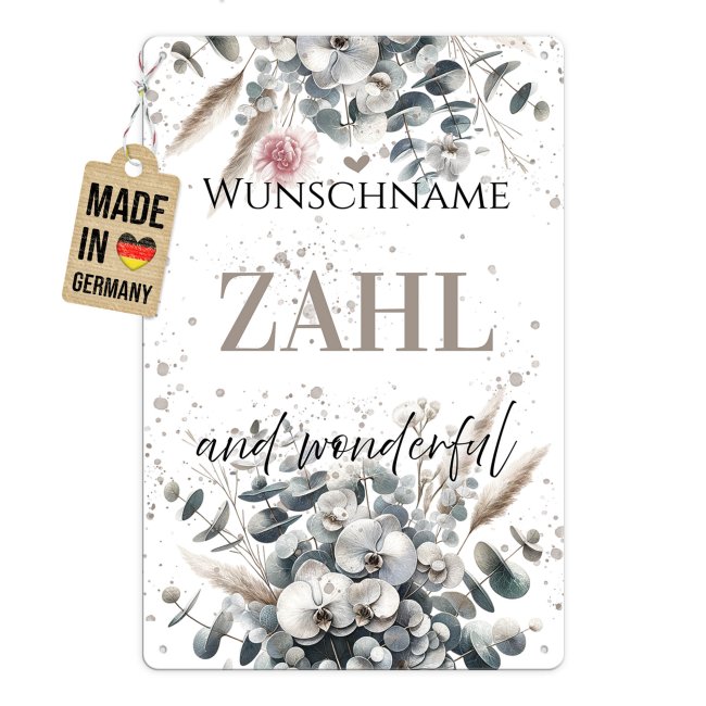 Blechschild zum Geburtstag - And wonderful - mit Name &amp; Zahl - 3 verschiedene Gr&ouml;&szlig;en im Hochformat