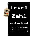Blechschild zum Geburtstag - Level unlocked - mit Name...