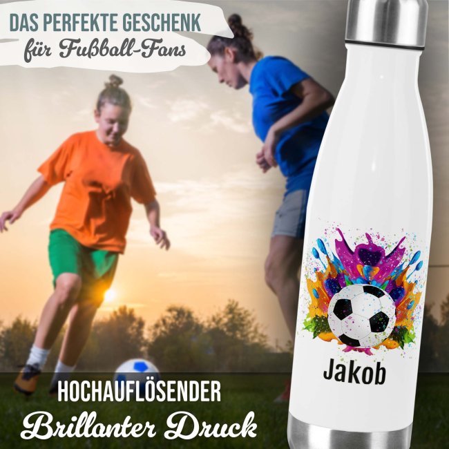 Fu&szlig;ball-Trinkflasche f&uuml;r Kinder - Fu&szlig;ball Splash - mit Name