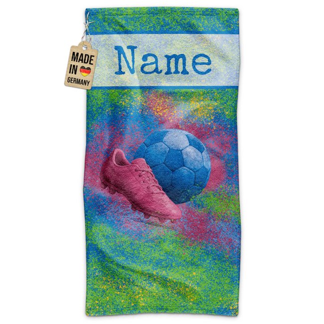 Fu&szlig;ball-Handtuch - Fu&szlig; &amp; Ball Motiv mit Name