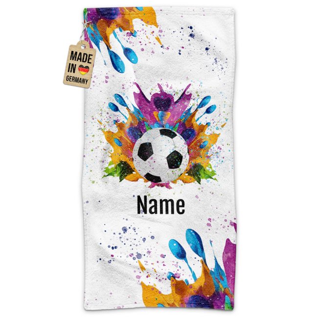 Fu&szlig;ball-Handtuch - Farbsplash Design mit Name
