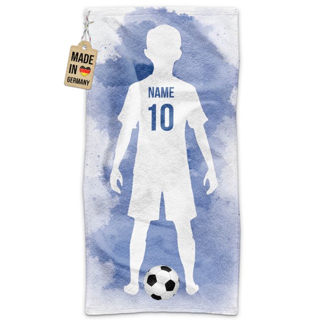 Fu&szlig;ball-Handtuch - Spieler Junge Blau mit Name &amp; Trikotnummer