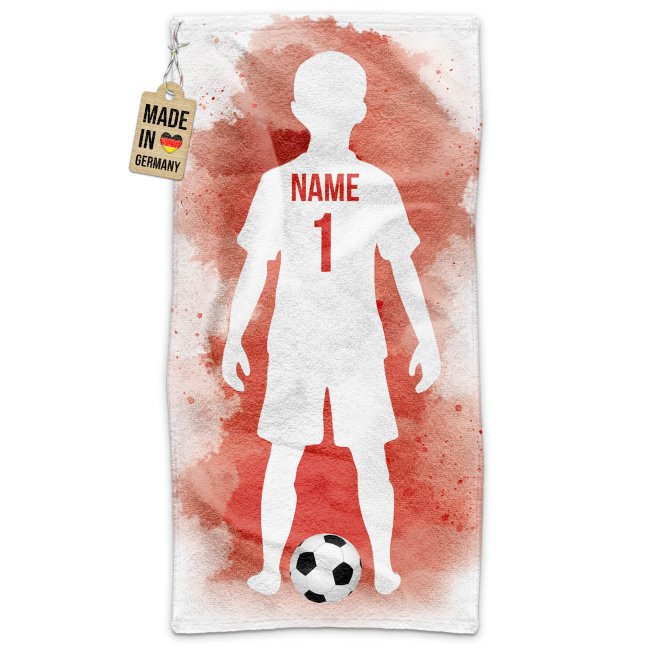 Fu&szlig;ball-Handtuch - Spieler Junge Rot mit Name &amp; Trikotnummer