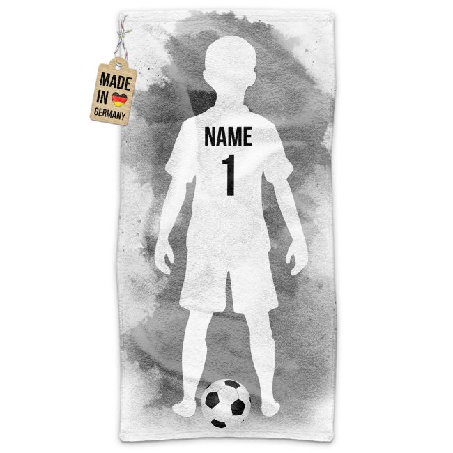 Fu&szlig;ball-Handtuch - Spieler Junge Schwarz mit Name &amp; Trikotnummer