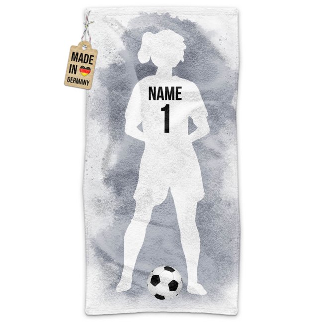 Fu&szlig;ball-Handtuch - Spielerin M&auml;dchen Schwarz mit Name &amp; Trikotnummer