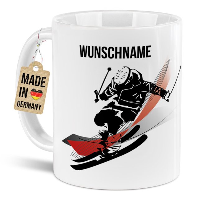 Tasse f&uuml;r Wintersportler - Abfahrtsski - mit Name