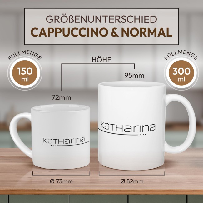 Personalisierte Cappuccino Tasse - mit Name - mit Untertasse, Keramik, 150 ml