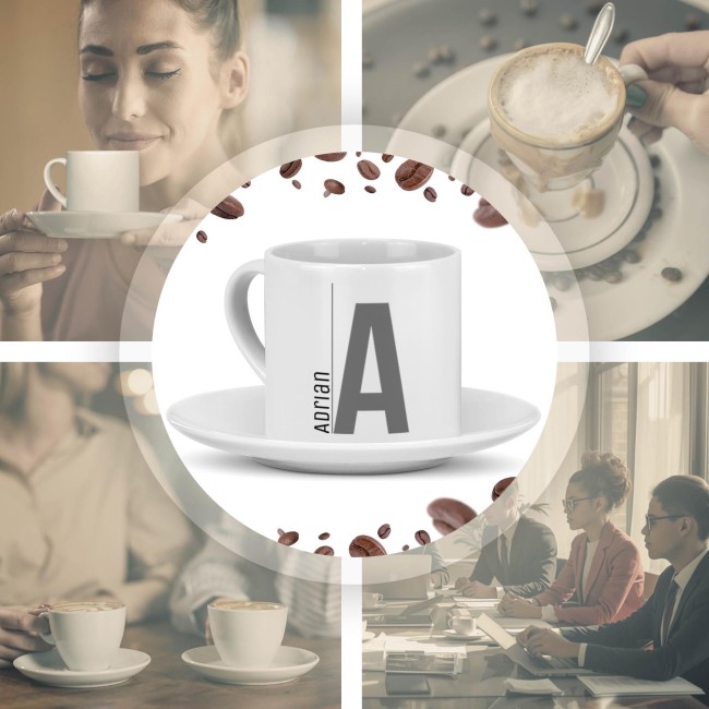 Personalisierte Cappuccino Tasse - mit Name &amp; Initiale - mit Untertasse, Keramik, 150 ml