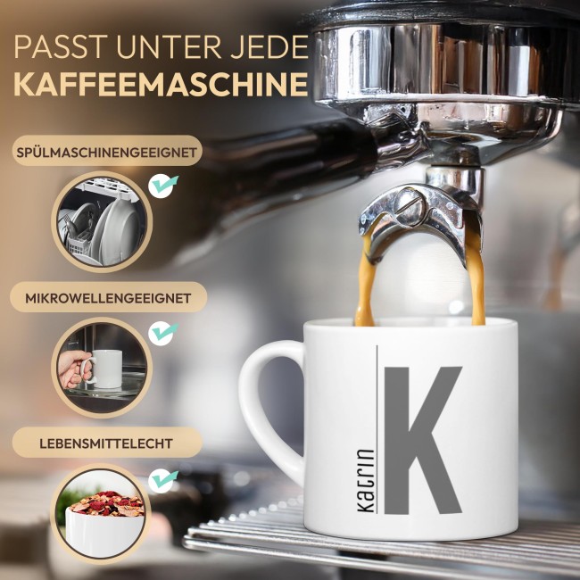 Personalisierte Cappuccino Tasse - mit Name &amp; Initiale - mit Untertasse, Keramik, 150 ml