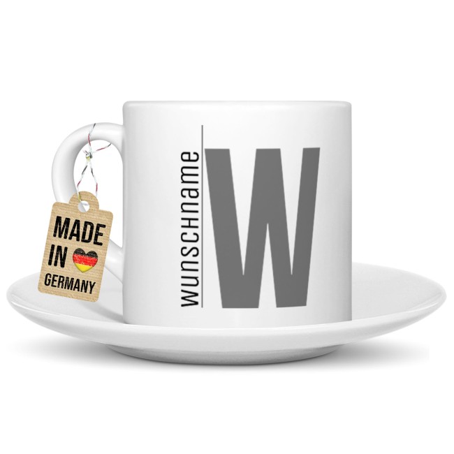 Personalisierte Cappuccino Tasse - mit Name &amp; Initiale - mit Untertasse, Keramik, 150 ml
