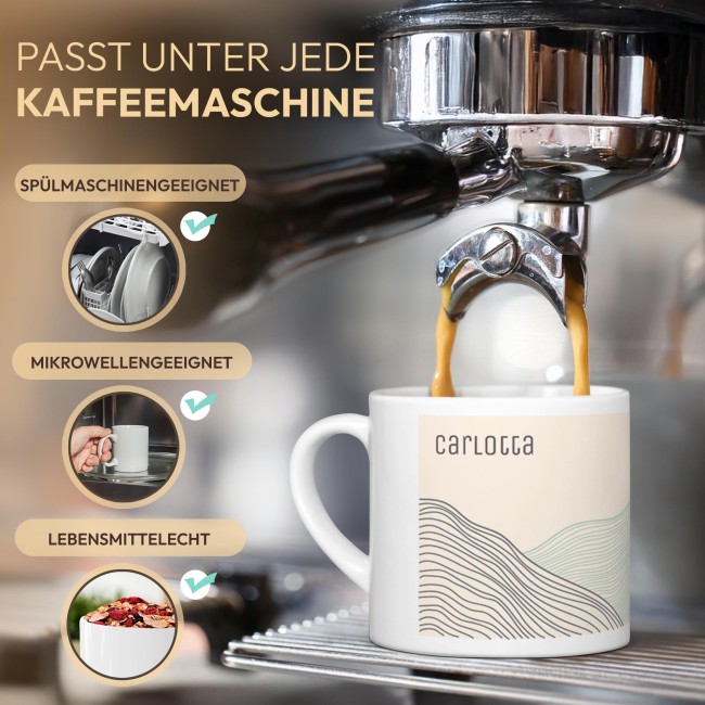 Personalisierte Cappuccino Tasse - Linien - mit Name - mit Untertasse, Keramik, 150 ml