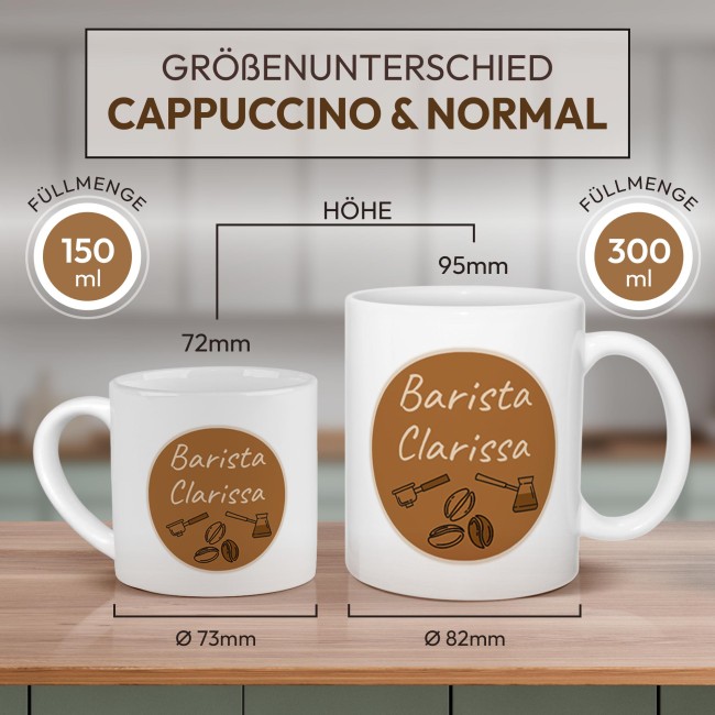 Personalisierte Cappuccino Tasse - Barista - mit Name - mit Untertasse, Keramik, 150 ml