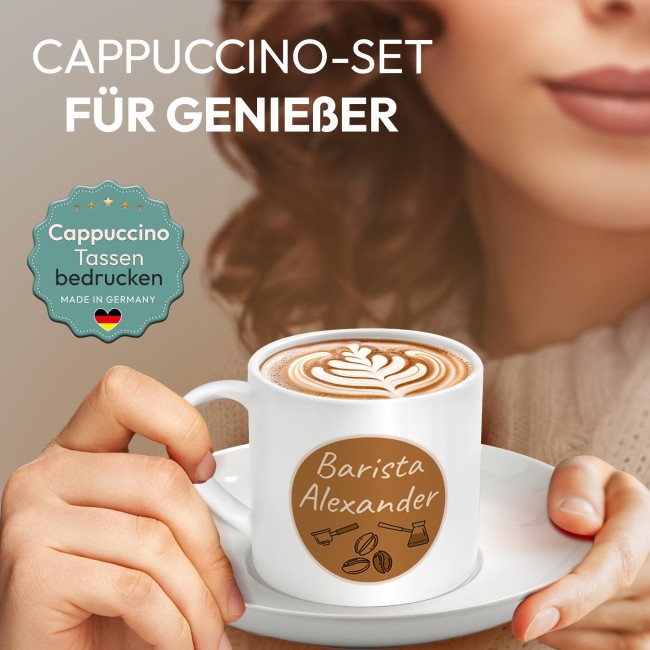 Personalisierte Cappuccino Tasse - Barista - mit Name - mit Untertasse, Keramik, 150 ml