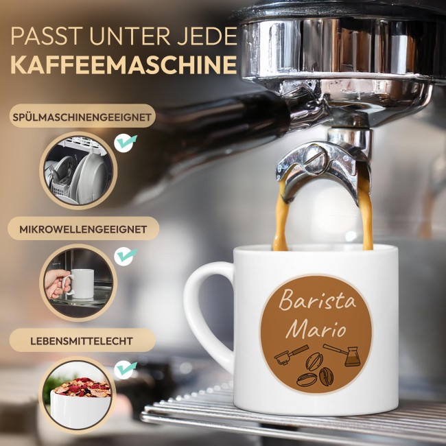 Personalisierte Cappuccino Tasse - Barista - mit Name - mit Untertasse, Keramik, 150 ml