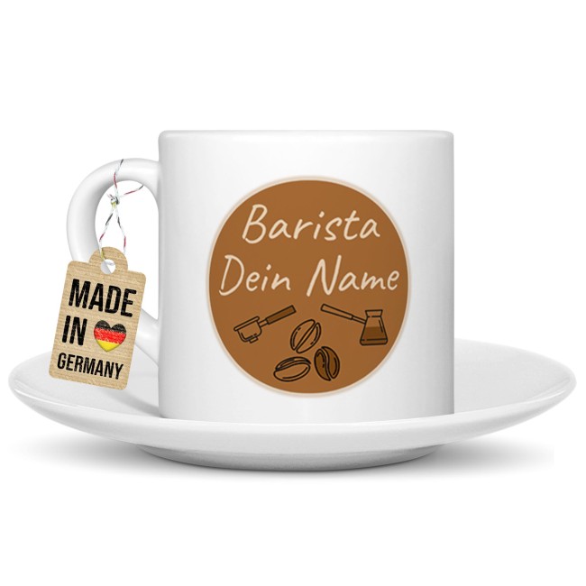 Personalisierte Cappuccino Tasse - Barista - mit Name - mit Untertasse, Keramik, 150 ml