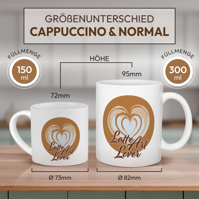 Cappuccino Tasse - Latte Art Heart - mit Untertasse, Keramik, 150 ml