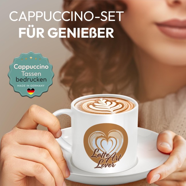 Cappuccino Tasse - Latte Art Heart - mit Untertasse, Keramik, 150 ml