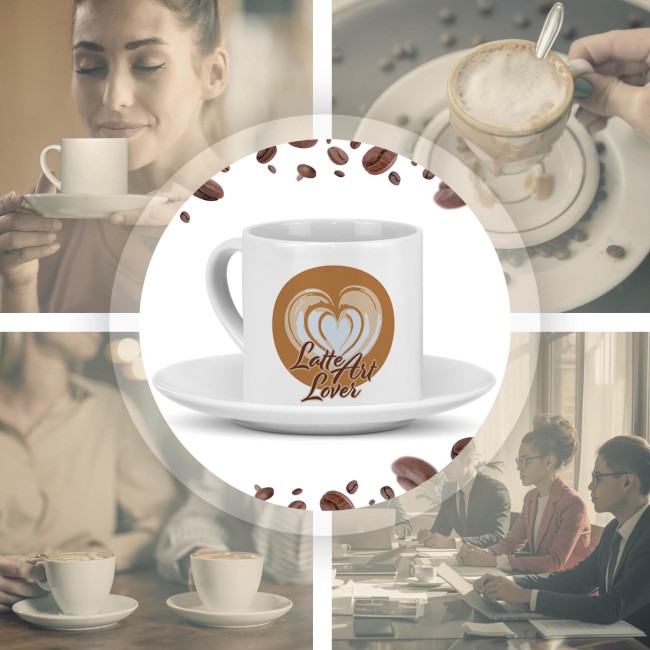 Cappuccino Tasse - Latte Art Heart - mit Untertasse, Keramik, 150 ml