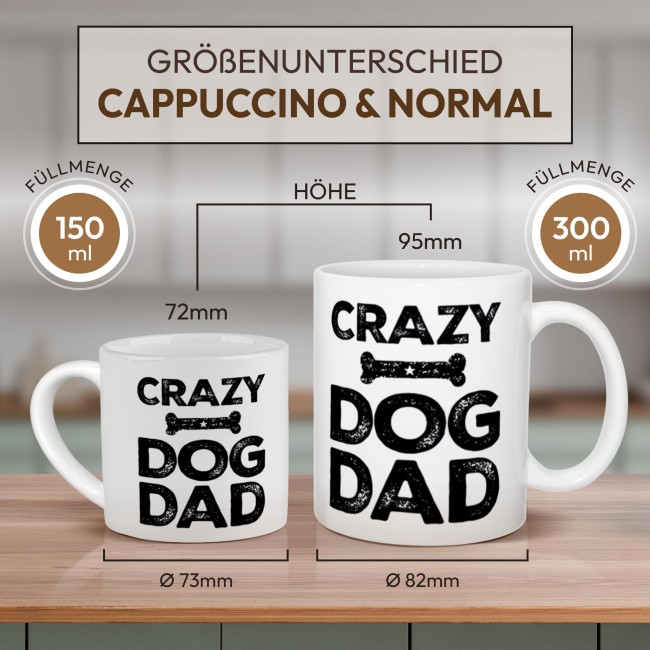 Cappuccino Tasse - Crazy Dog Dad - mit Untertasse, Keramik, 150 ml