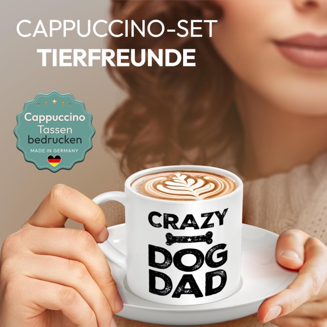 Cappuccino Tasse - Crazy Dog Dad - mit Untertasse, Keramik, 150 ml