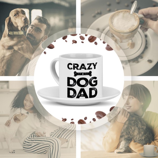 Cappuccino Tasse - Crazy Dog Dad - mit Untertasse, Keramik, 150 ml