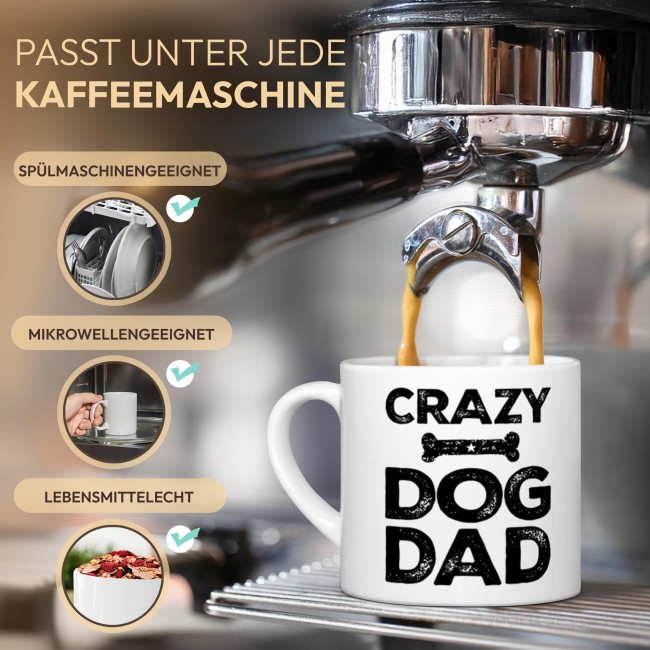 Cappuccino Tasse - Crazy Dog Dad - mit Untertasse, Keramik, 150 ml
