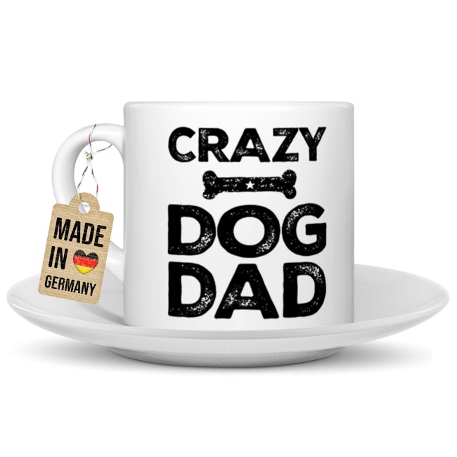 Cappuccino Tasse - Crazy Dog Dad - mit Untertasse, Keramik, 150 ml