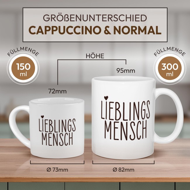 Cappuccino Tasse - Lieblingsmensch - mit Untertasse, Keramik, 150 ml
