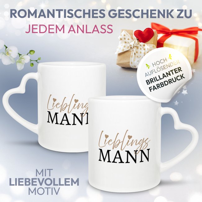 Partner-Tasse f&uuml;r M&auml;nner - Lieblingsmann - 2er-Set mit Herzhenkel
