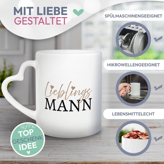 Partner-Tasse f&uuml;r M&auml;nner - Lieblingsmann - 2er-Set mit Herzhenkel