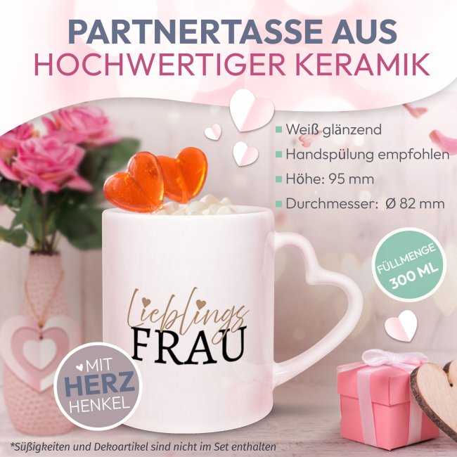 Partner-Tasse f&uuml;r Frauen - Lieblingsfrau - 2er-Set mit Herzhenkel