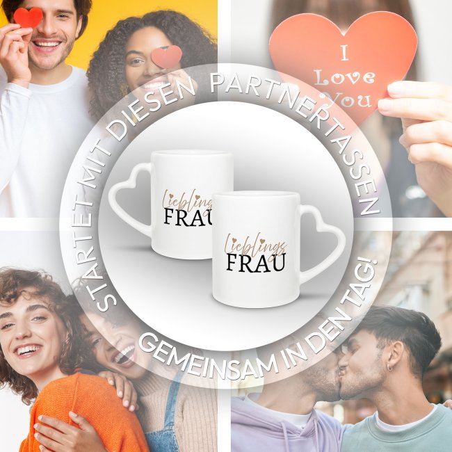 Partner-Tasse f&uuml;r Frauen - Lieblingsfrau - 2er-Set mit Herzhenkel