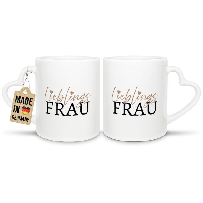 Partner-Tasse f&uuml;r Frauen - Lieblingsfrau - 2er-Set mit Herzhenkel