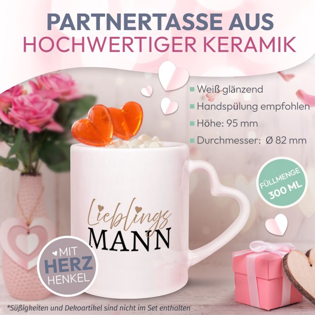 Partner-Tasse - Lieblingsfrau - Lieblingsmann - 2er-Set mit Herzhenkel