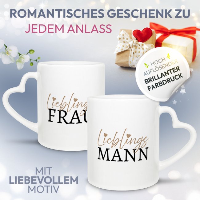 Partner-Tasse - Lieblingsfrau - Lieblingsmann - 2er-Set mit Herzhenkel