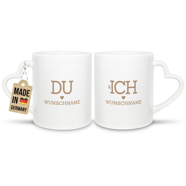 Personalisierte Partner-Tasse mit Name - Du &amp; Ich - mit Herzhenkel